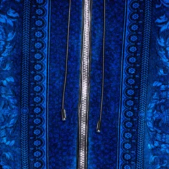 Versace Blue Jacquard Velvet Leather Trim Zip Front Hoodie S For Women -Versace Official Website luxury women versace used clothes p322198 002