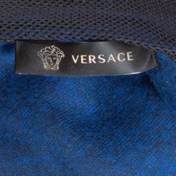 Versace Blue Jacquard Velvet Leather Trim Zip Front Hoodie S For Women -Versace Official Website luxury women versace used clothes p322198 004