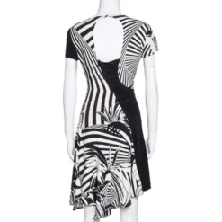 Versace Black Printed Silk Asymmetric Knee Length Dress M For Women -Versace Official Website luxury women versace used clothes p322203 002