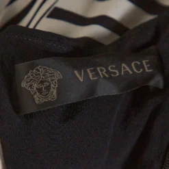Versace Black Printed Silk Asymmetric Knee Length Dress M For Women -Versace Official Website luxury women versace used clothes p322203 006