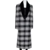 Versace Black Plaid Wool & Silk Mink Fur Trim Long Coat S For Women