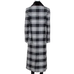 Versace Black Plaid Wool & Silk Mink Fur Trim Long Coat S For Women -Versace Official Website luxury women versace used clothes p327063 004