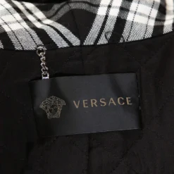 Versace Black Plaid Wool & Silk Mink Fur Trim Long Coat S For Women -Versace Official Website luxury women versace used clothes p327063 005