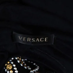 Versace Black & Gold Logo Embellished Jersey T Shirt M For Women -Versace Official Website luxury women versace used clothes p329716 005