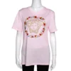 Versace Pink Cotton Medusa Embellished Crew Neck T-Shirt M For Women