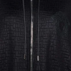 Versace Black Knit Medusa Detail Zip Up Hooded Jacket XL For Women -Versace Official Website luxury women versace used clothes p334146 002