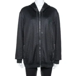 Versace Black Knit Medusa Detail Zip Up Hooded Jacket XL For Women