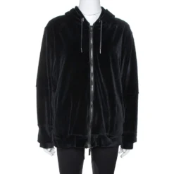Versace Black Velvet Medusa Embroidered Zip Up Hoodie XL For Women
