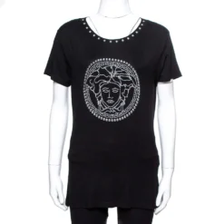 Versace Black Jersey Medusa Icon Studded T-Shirt XL For Women
