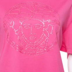 Versace Pink Cotton Medusa Appliqued Crew Neck T-Shirt L For Women -Versace Official Website luxury women versace used clothes p336946 002