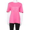 Versace Pink Cotton Medusa Appliqued Crew Neck T-Shirt L For Women