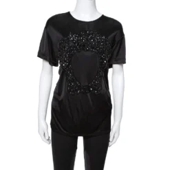 Versace Black Jersey Medusa Embellished Crew Neck T-Shirt L For Women