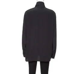 Versace Black Silk Tie Neck Detail Button Front Blouse L For Women -Versace Official Website luxury women versace used clothes p336967 001