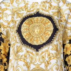Versace Gold Hibiscus & Zeus Print Silk Short Sleeve Blouse M For Women -Versace Official Website luxury women versace used clothes p340740 001