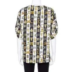 Versace Gold Hibiscus & Zeus Print Silk Short Sleeve Blouse M For Women -Versace Official Website luxury women versace used clothes p340740 004
