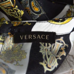 Versace Gold Hibiscus & Zeus Print Silk Short Sleeve Blouse M For Women -Versace Official Website luxury women versace used clothes p340740 006