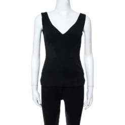 Versace Black Fabric Blend Cutout Stretch Knit Peplum Top S For Women