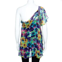 Versace Multicolor Floral Print Silk Asymmetric Sleeve Blouse M For Women -Versace Official Website luxury women versace used clothes p359660 001