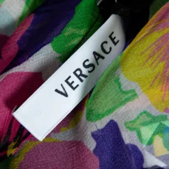 Versace Multicolor Floral Print Silk Asymmetric Sleeve Blouse M For Women -Versace Official Website luxury women versace used clothes p359660 006