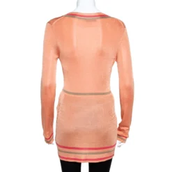 Versace Peach Knit Striped Button Front Cardigan M For Women -Versace Official Website luxury women versace used clothes p361111 001