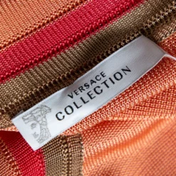 Versace Peach Knit Striped Button Front Cardigan M For Women -Versace Official Website luxury women versace used clothes p361111 009