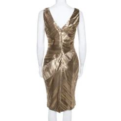 Versace Gold Foil Print Silk Sleeveless Sheath Dress M For Women -Versace Official Website luxury women versace used clothes p364744 003