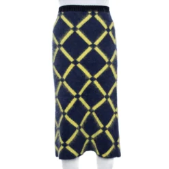 Versace Navy Blue Argyle Wool Knit Pencil Skirt M For Women -Versace Official Website luxury women versace used clothes p364973 005
