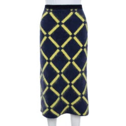 Versace Navy Blue Argyle Wool Knit Pencil Skirt M For Women