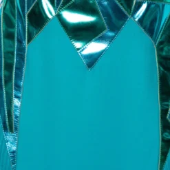 Versace Blue Leather Embellished & Silk Front Slit Detail Dress M For Women -Versace Official Website luxury women versace used clothes p365073 002