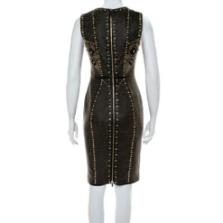 Versace Black Leather Metal Embellished Sheath Dress S For Women -Versace Official Website luxury women versace used clothes p368670 001