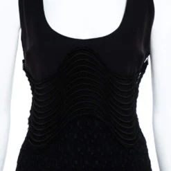 Versace Black Silk & Eyelet Lace Sleeveless Sheath Dress L For Women -Versace Official Website luxury women versace used clothes p373862 001