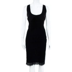 Versace Black Silk & Eyelet Lace Sleeveless Sheath Dress L For Women