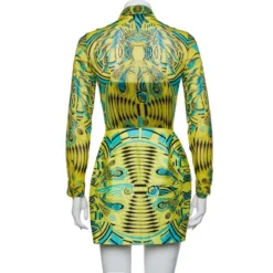 Versace Yellow Printed Silk Shirt & Cotton Mini Skirt Set S For Women -Versace Official Website luxury women versace used clothes p377991 1611547739 008