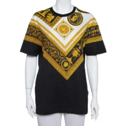 Versace Black Baroque Printed Cotton Crewneck T -Shirt S For Women