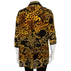 Versace Black & Yellow Printed Silk Double Collar Button Front Shirt L For Women -Versace Official Website luxury women versace used clothes p386785 004