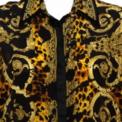 Versace Black & Yellow Printed Silk Double Collar Button Front Shirt L For Women -Versace Official Website luxury women versace used clothes p386785 005