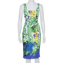Versace Multicolor Knit Ruched Sleeveless Midi Dress M For Women