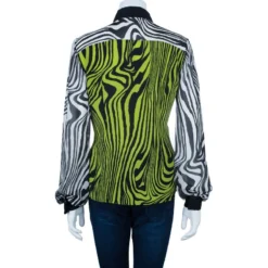 Versace Yellow Printed Chiffon Shirt M For Women -Versace Official Website luxury women versace used clothes p40155 003