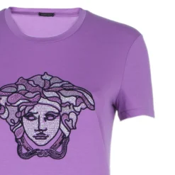 Versace Purple Studded Medusa T-Shirt M For Women -Versace Official Website luxury women versace used clothes p4016 004