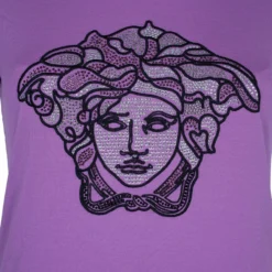Versace Purple Studded Medusa T-Shirt M For Women -Versace Official Website luxury women versace used clothes p4016 007