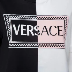 Versace Monochrome Cotton Logo Embroidered & Printed Crewneck T-Shirt M For Women -Versace Official Website luxury women versace used clothes p409010 001