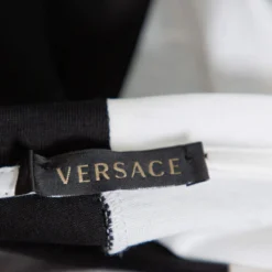 Versace Monochrome Cotton Logo Embroidered & Printed Crewneck T-Shirt M For Women -Versace Official Website luxury women versace used clothes p409010 003