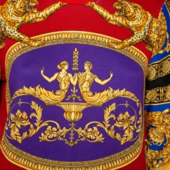 Versace Red & Blue Printed Cotton Fringed Detail Sweater XS For Women -Versace Official Website luxury women versace used clothes p415519 002