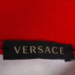 Versace Red & Blue Printed Cotton Fringed Detail Sweater XS For Women -Versace Official Website luxury women versace used clothes p415519 007