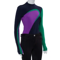 Versace Color Block Knit Long Sleeve High Neck Bodysuit S For Women -Versace Official Website luxury women versace used clothes p424725 004
