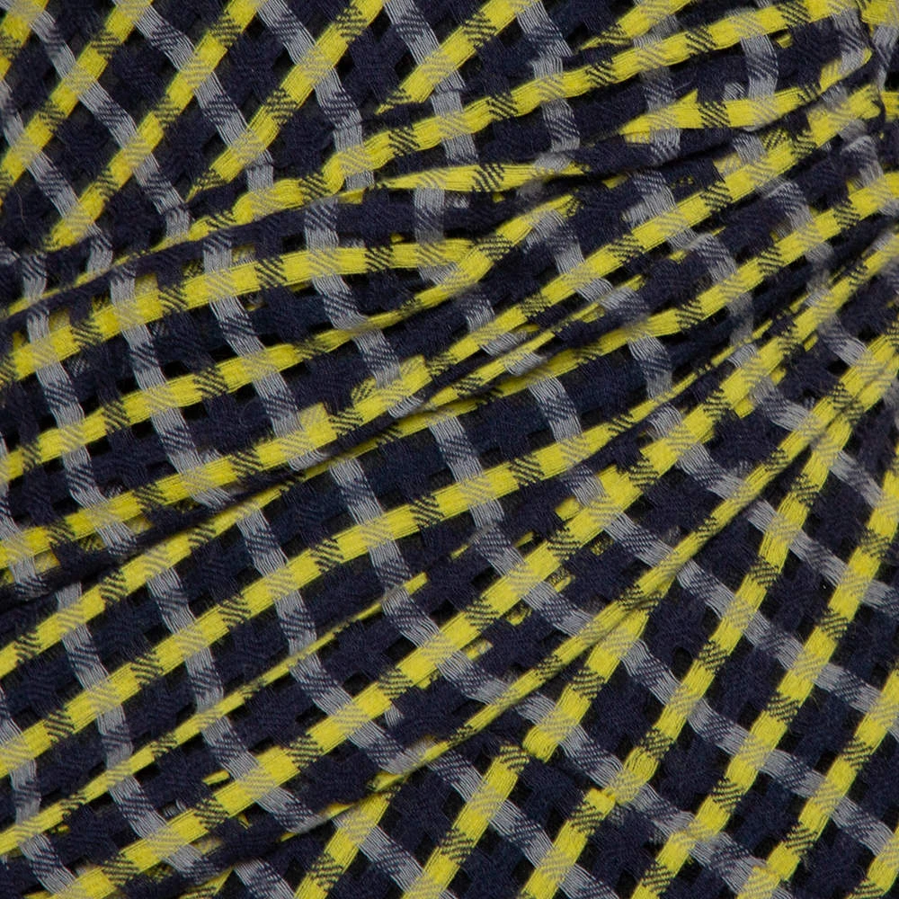 Versace Black & Yellow Wool Open Weave One Shoulder Midi Dress S For Women 4 Versace Black & Yellow Wool Open Weave One Shoulder Midi Dress S For Women - Image 4