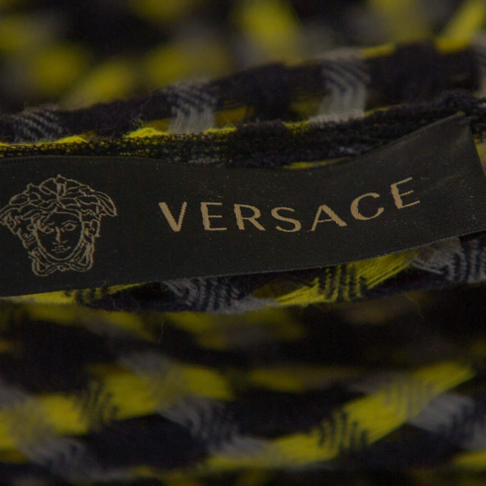 Versace Black & Yellow Wool Open Weave One Shoulder Midi Dress S For Women 5 Versace Black & Yellow Wool Open Weave One Shoulder Midi Dress S For Women - Image 5