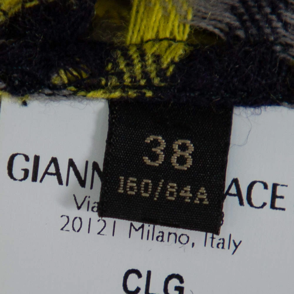 Versace Black & Yellow Wool Open Weave One Shoulder Midi Dress S For Women 6 Versace Black & Yellow Wool Open Weave One Shoulder Midi Dress S For Women - Image 6