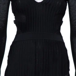 Versace Black Perforated Knit Plunge Neck Sheath Dress S For Women -Versace Official Website luxury women versace used clothes p424743 002