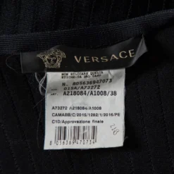 Versace Black Perforated Knit Plunge Neck Sheath Dress S For Women -Versace Official Website luxury women versace used clothes p424743 006